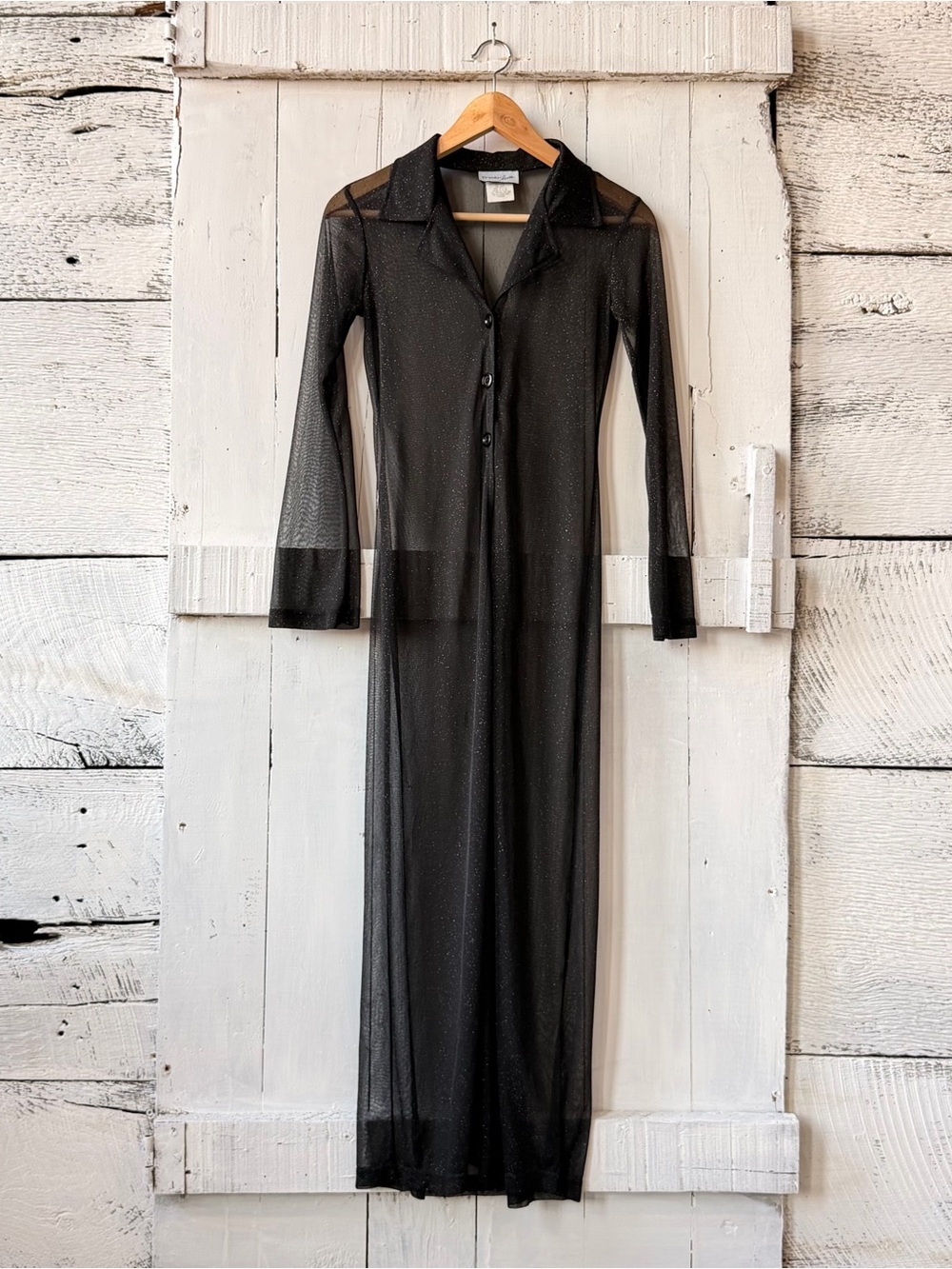 Vintage 90s Breakin’ Loose Sheer Black Glitter Mesh Maxi Dress 3/4